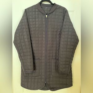 Car-coat length, light weight quilted jacket